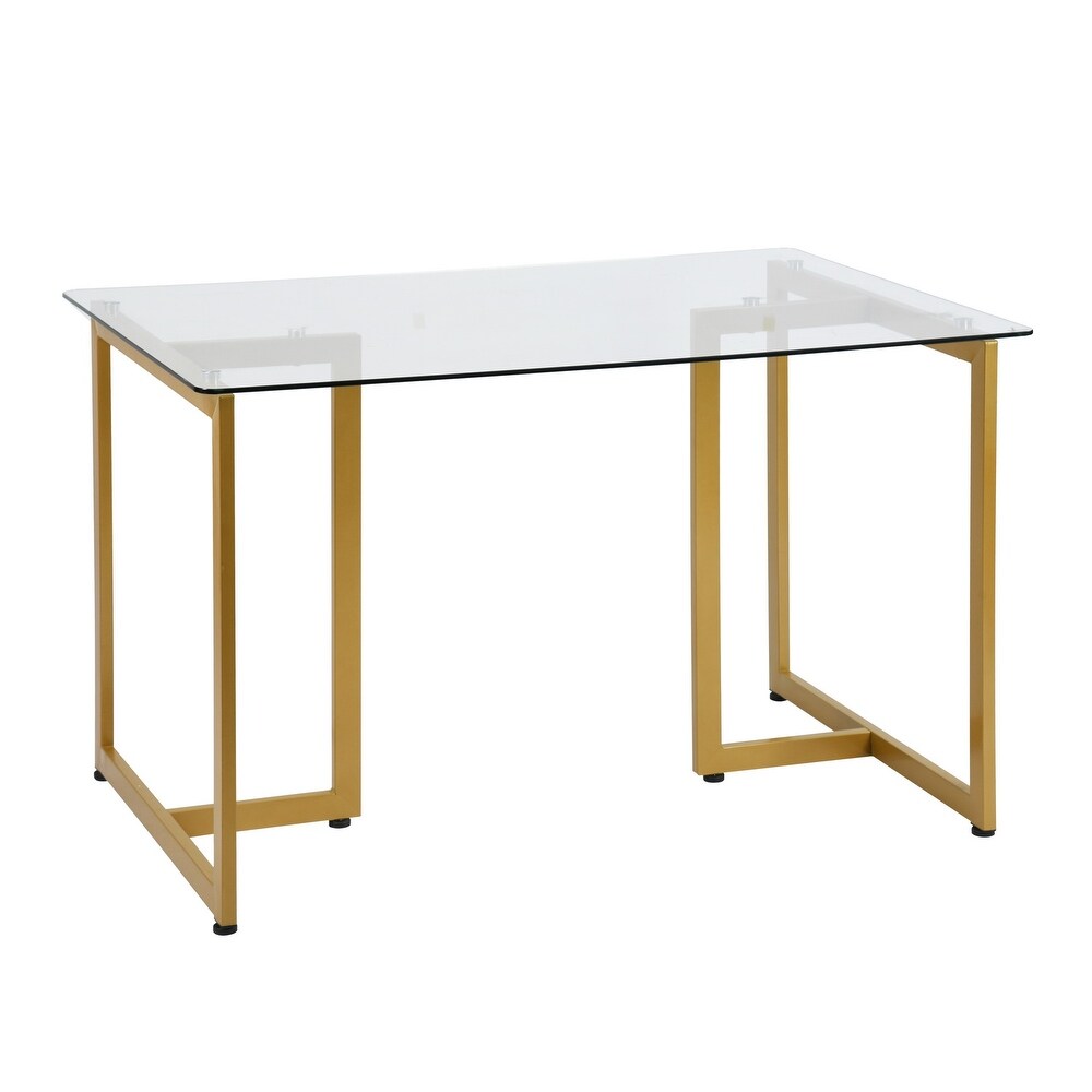 Rectangle Tempered Clear Glass Table Top With Golden Metal Legs Dining Room   47.2x31.5x29.7