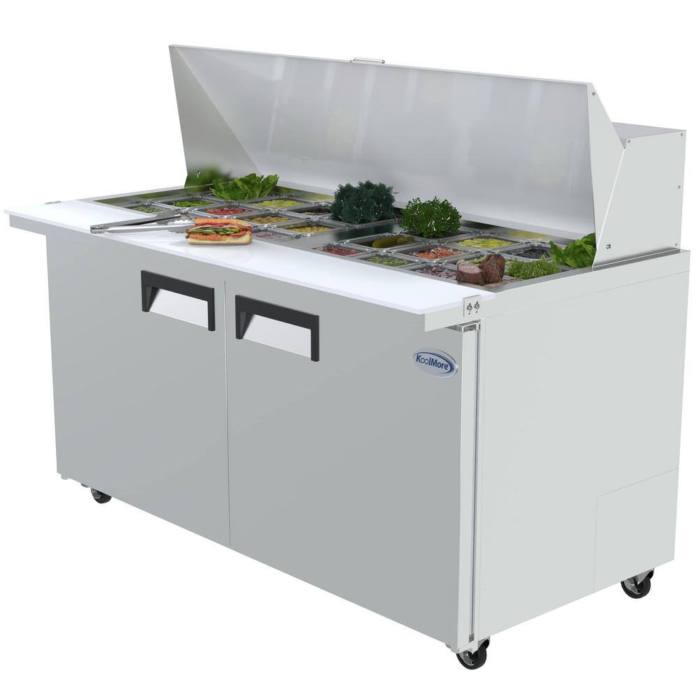 Koolmore 60 in. W 15 cu. ft. Refrigerated Food Prep Station Table with Mega Top Surface in Stainless Steel RPT60-2D-MT