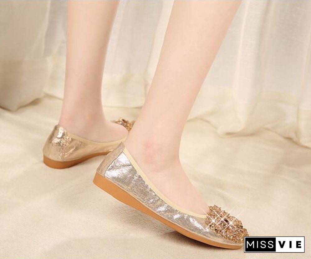 Woman Sequined Flat Shoes Elegant Rhinestone Fashion Foldable Flats