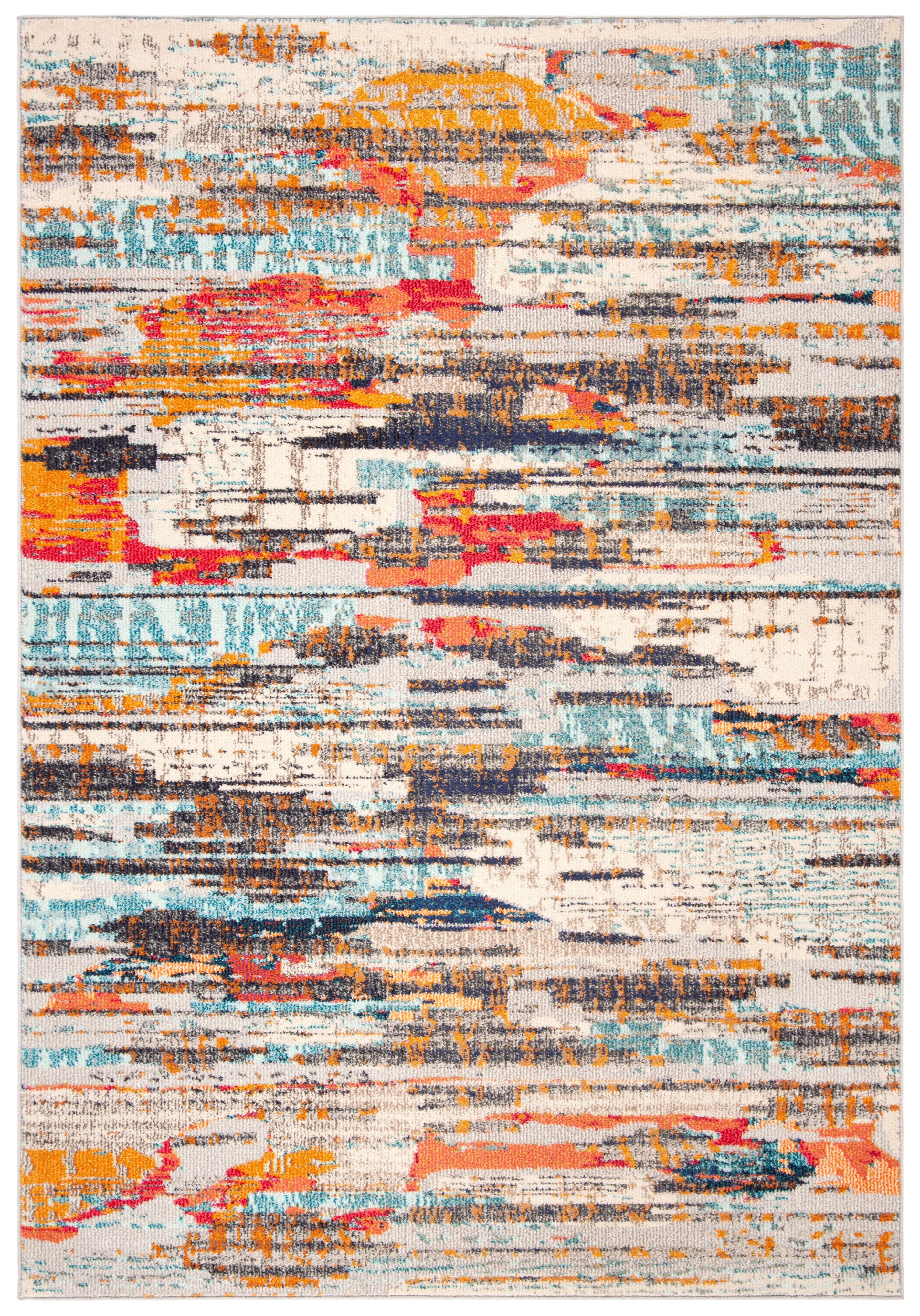 SAFAVIEH Madison Orlando Abstract Distressed Area Rug, Ivory/Multi, 5'3