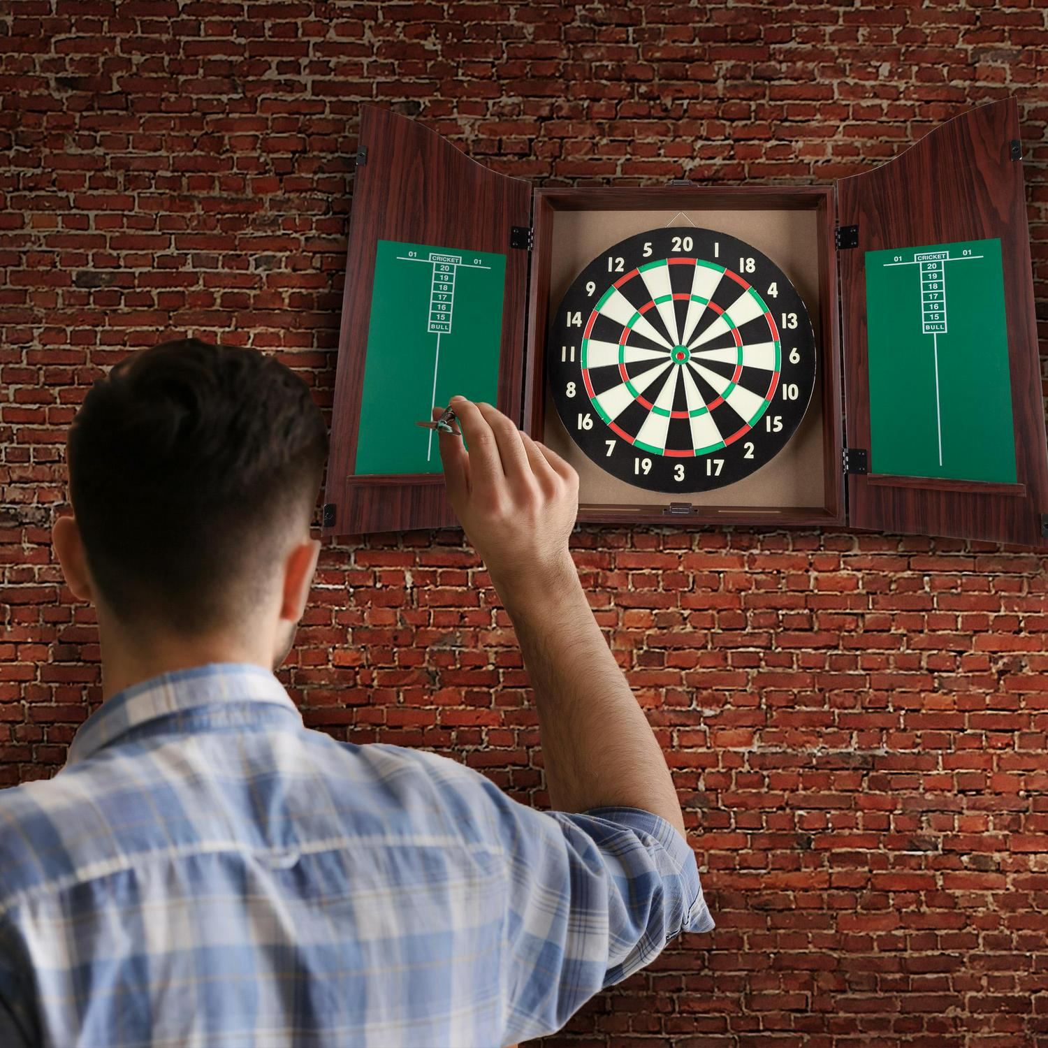 Dart Board Cabinet Set 8211 SteelTip Dart Board Adult Game Bar Set for Room Decor Man Caves and Backyard Games 8211 by Trademark Games  Crowdfused