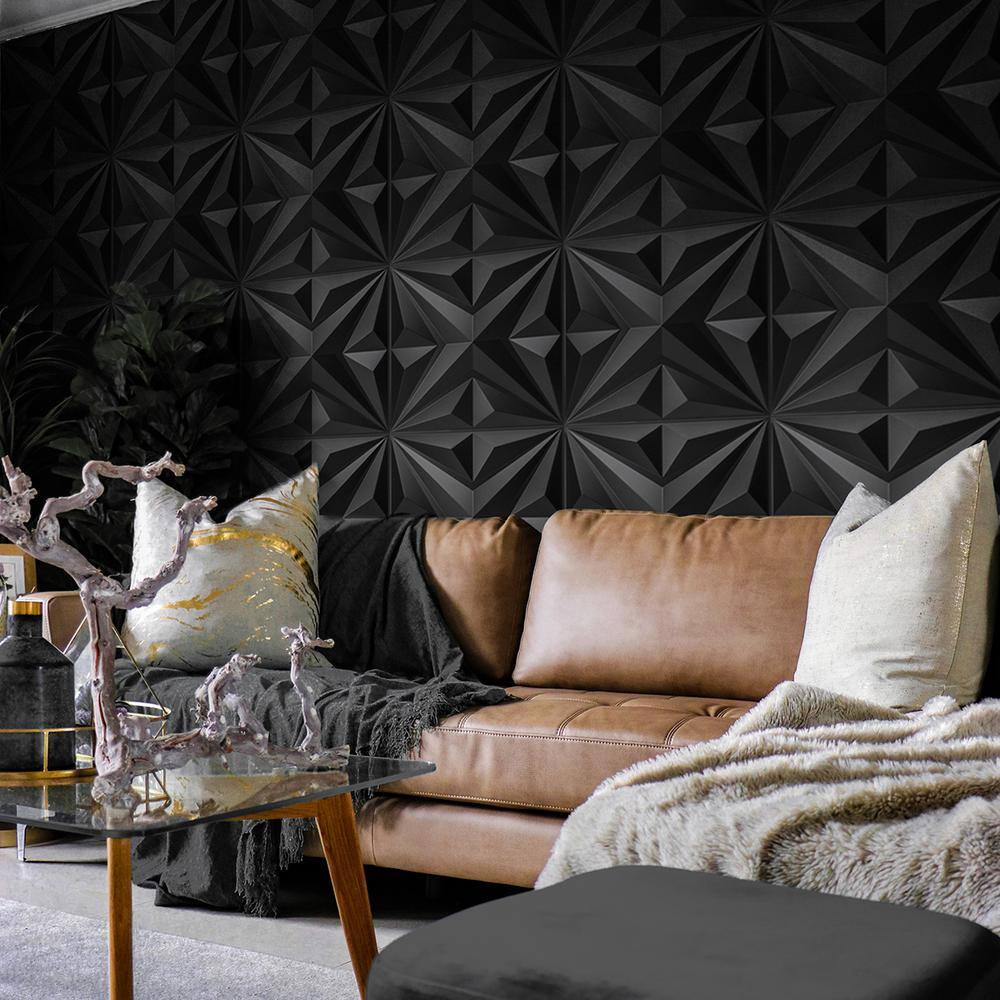 Art3dwallpanels Star Design Series 19.7 in. x 19.7 in. 12-Panels Black Embossed Decorative Wall Panel A10hd050BK