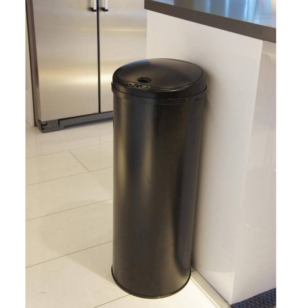 iTouchless 13 Gal. Matte Black Touchless Round Motion Sensing Trash Can with Odor Filter MT13RB