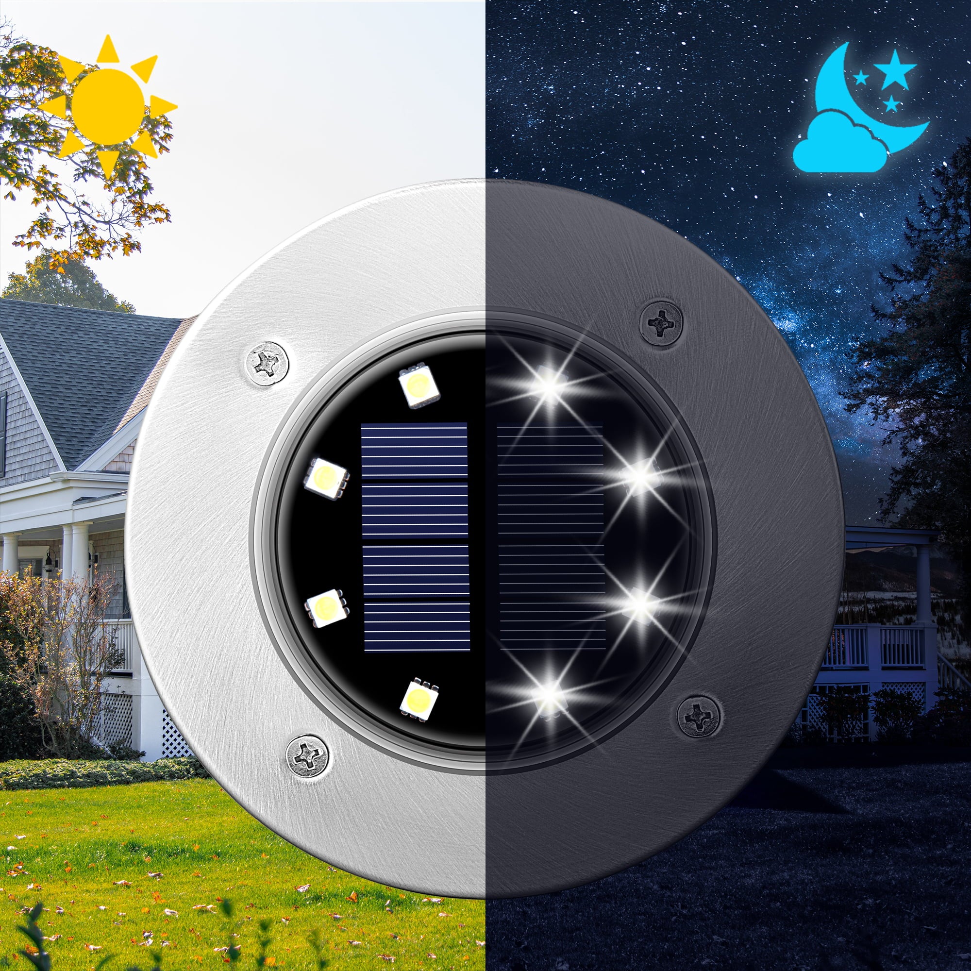 GIGALUMI 12 Pack Solar Ground Lights ，Outdoor 8 LED Garden Lights Waterproof Landscape Lighting Solar Powered for Sidewalk Yard Lawn Patio Pathway Walkway Backyard Decor (White)