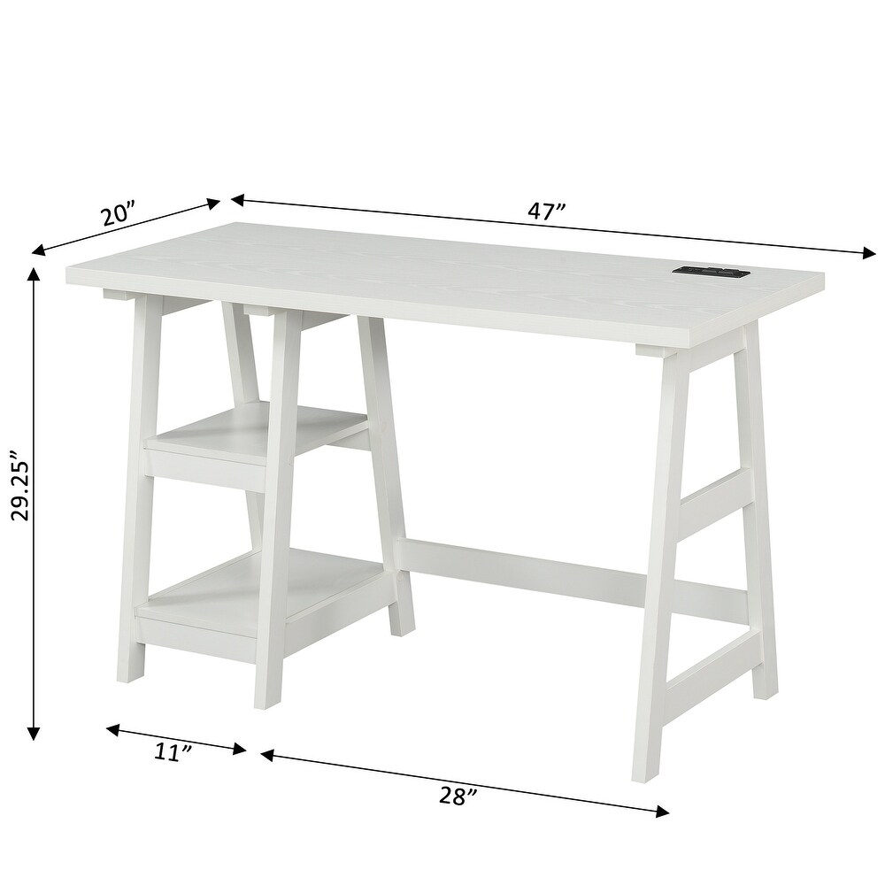 Convenience Concepts Designs2Go Trestle Desk with Charging Station and Shelves