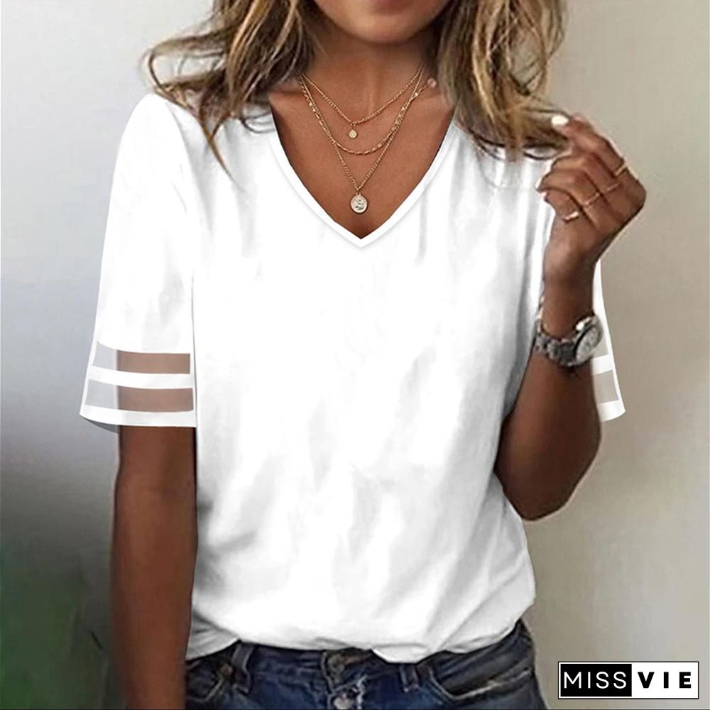 Optic White Sheer Striped Short Sleeve T-Shirt Top