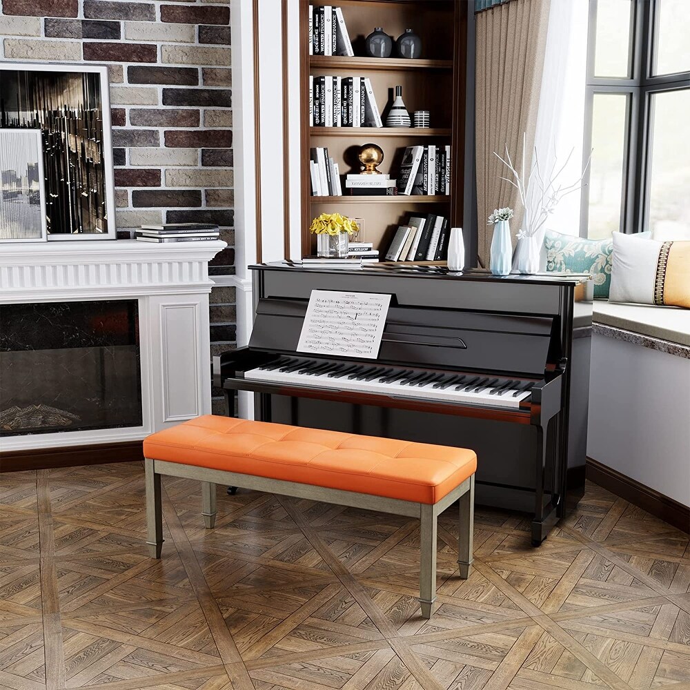 Upholstered Tufted Leather Entryway Bench