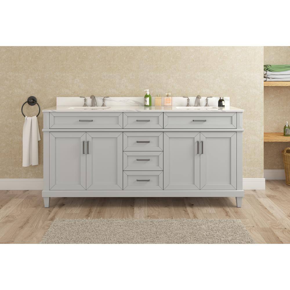 Home Decorators Collection Talmore 60 in. W x 22 in. D x 35 in. H Freestanding Bath Vanity in Gray with White Cultured Marble Top VA-FC0201