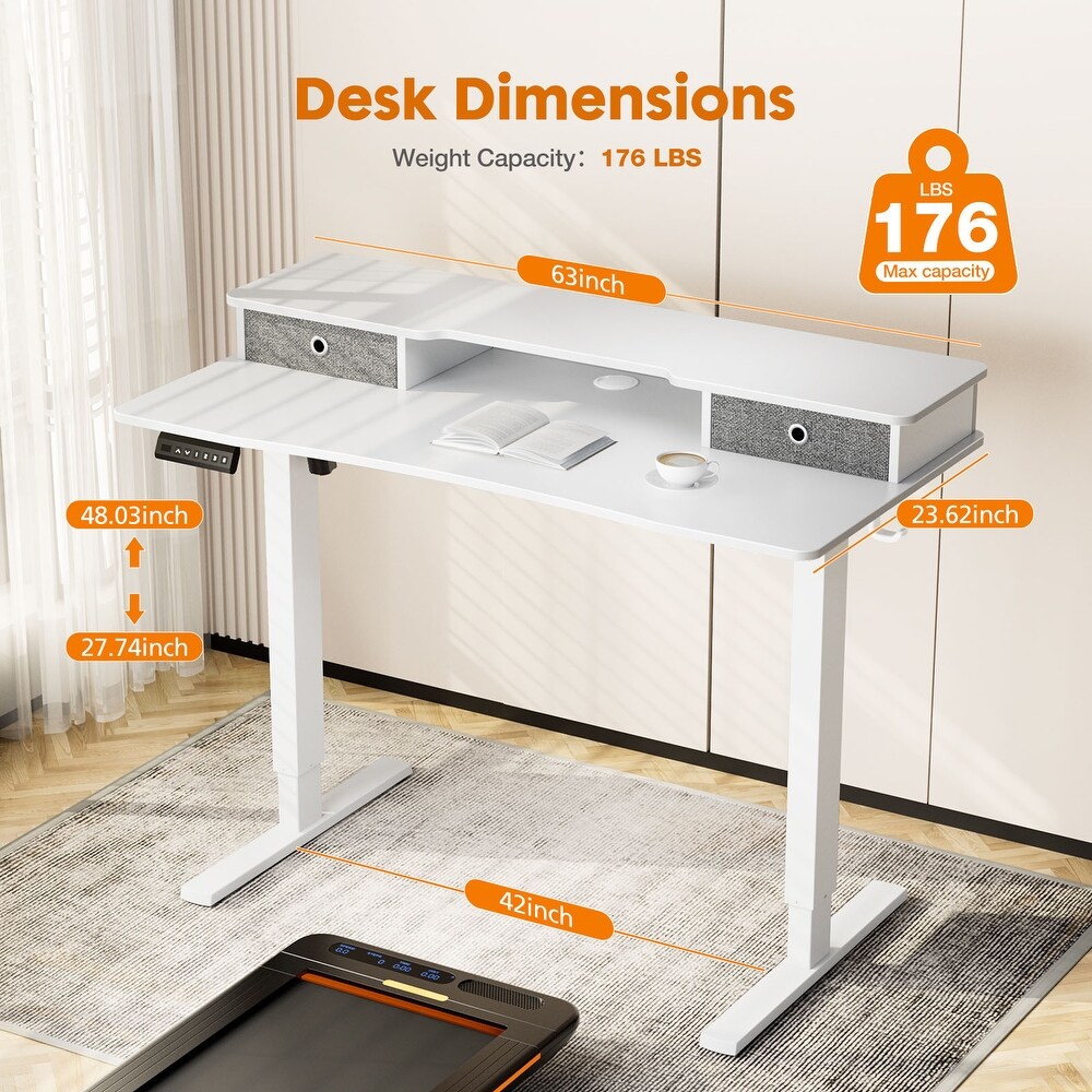 Height Adjustable Electric Standing Desk with 2 Drawer