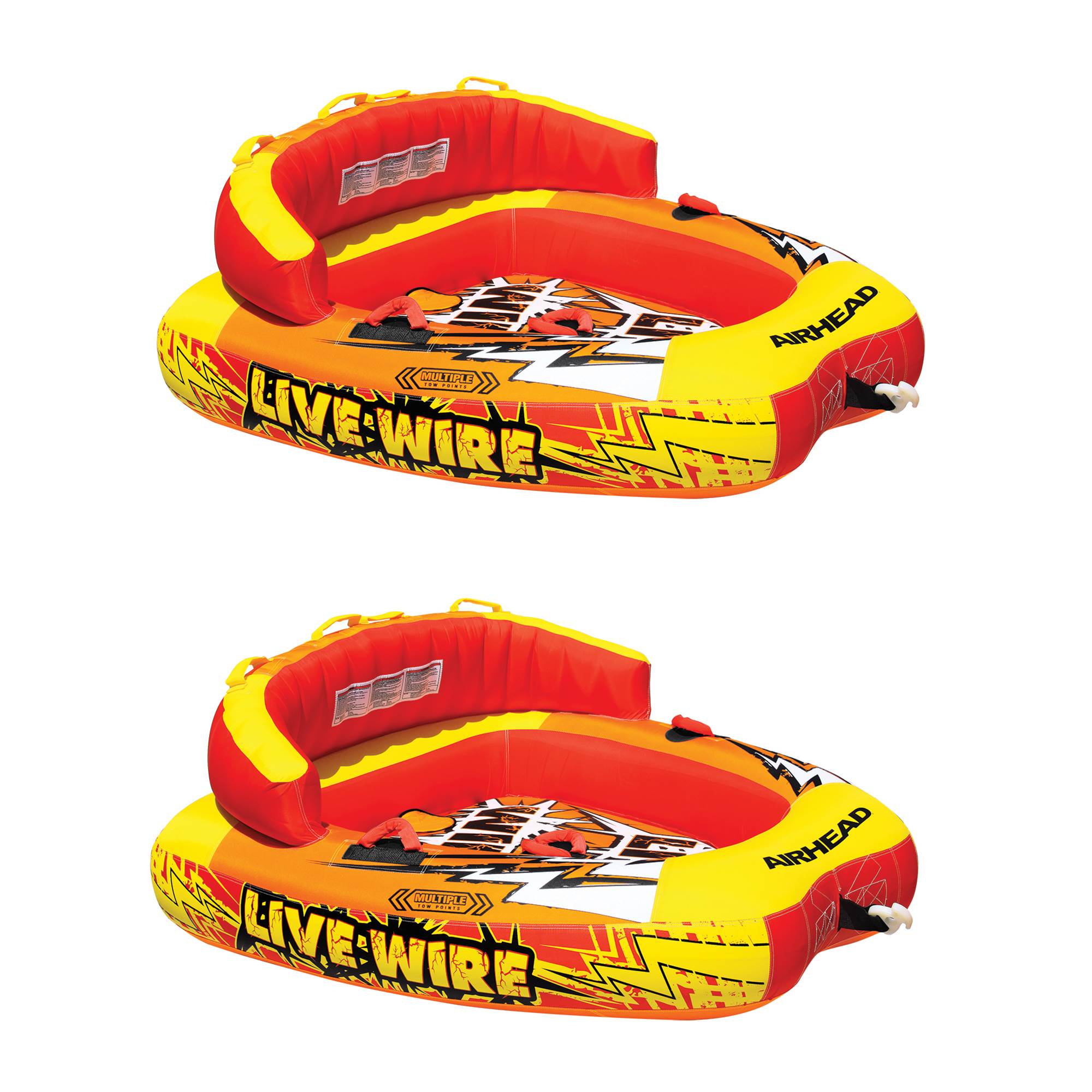 AIRHEAD A Live Wire 2 Inflatable 1-2 Rider Boat Towable Lake Water Tube (2 Pack)