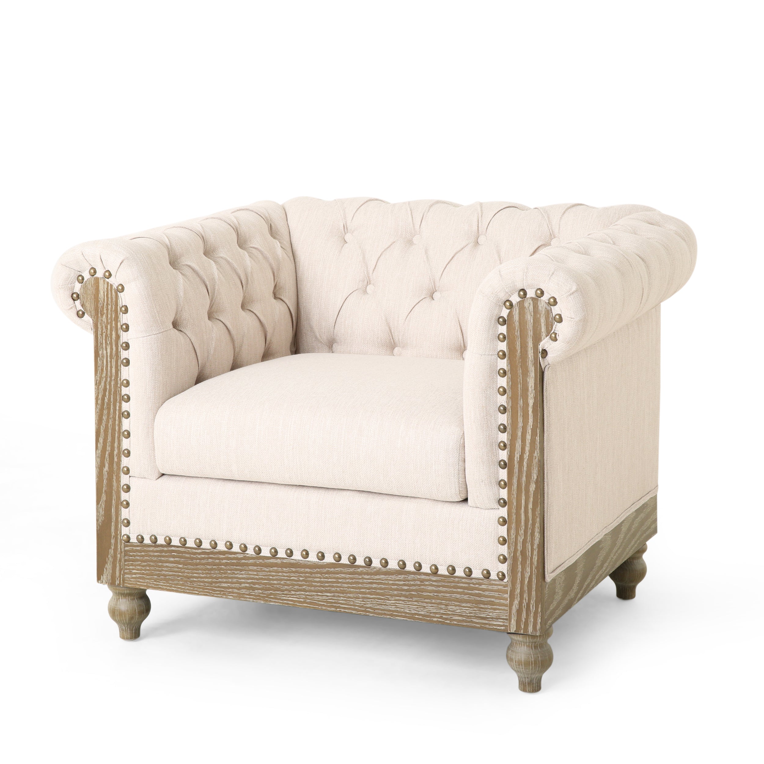 Batavia Chesterfield Tufted Fabric Club Chair with Nailhead Trim