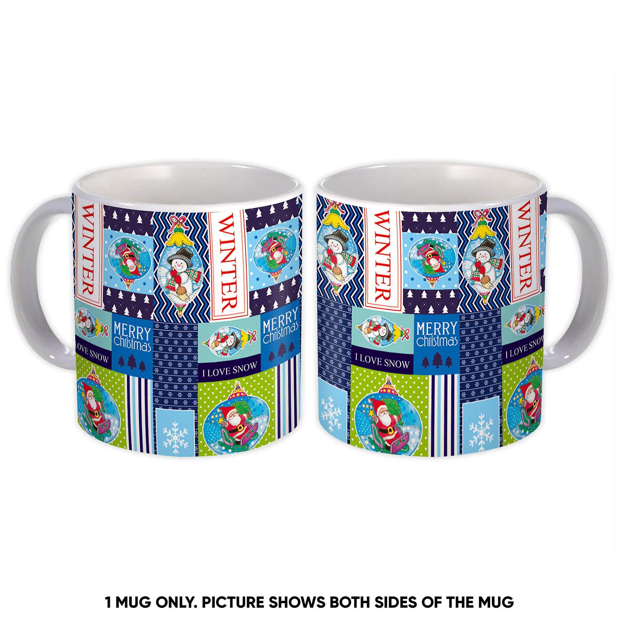 Gift Mug: Christmas Patchwork Pattern Santa