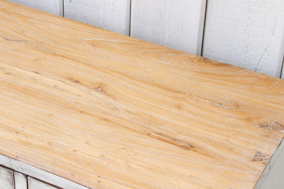 Lacquered White Three Drawer Low Console   Farmhouse   Console Tables   by De cor  Houzz