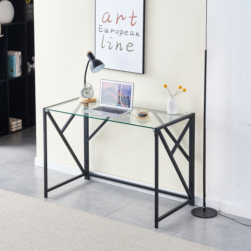 Tempered Clear Glass Computer Desk Laptop Desk Transparent Glass Laptop Table Small Study Desk Simple Style Writing Desk