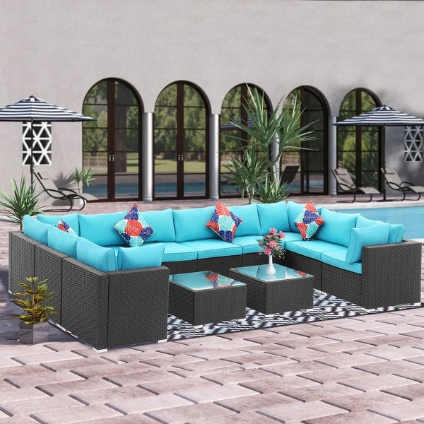 Zenova 12 Pcs Outdoor Patio Rattan Sofa Sectional Set - Overstock - 33151505