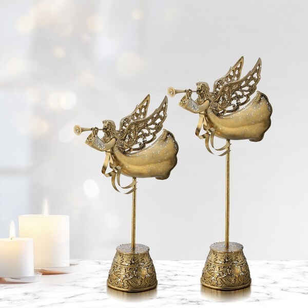 1719 Resin Flying Angel With Horn Set of 2