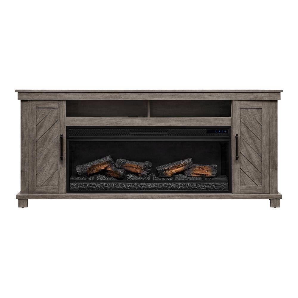 StyleWell Challis 68 in. W Freestanding Media Mantel Electric Fireplace TV Stand in Weathered Gray 150755