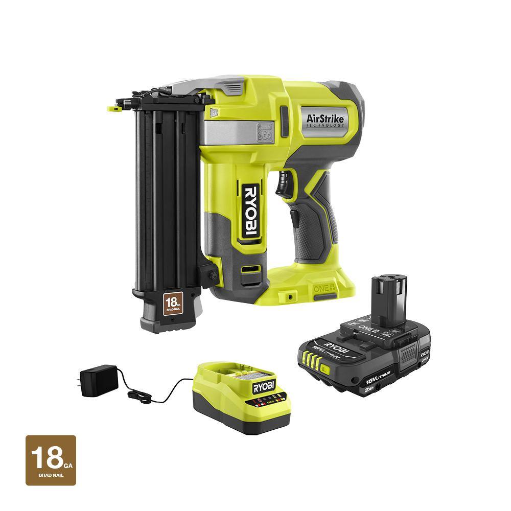 RYOBI ONE+ 18V Cordless 18-Gauge Brad Nailer Kit with 2.0 Ah Compact Battery and Charger P321-PSK005