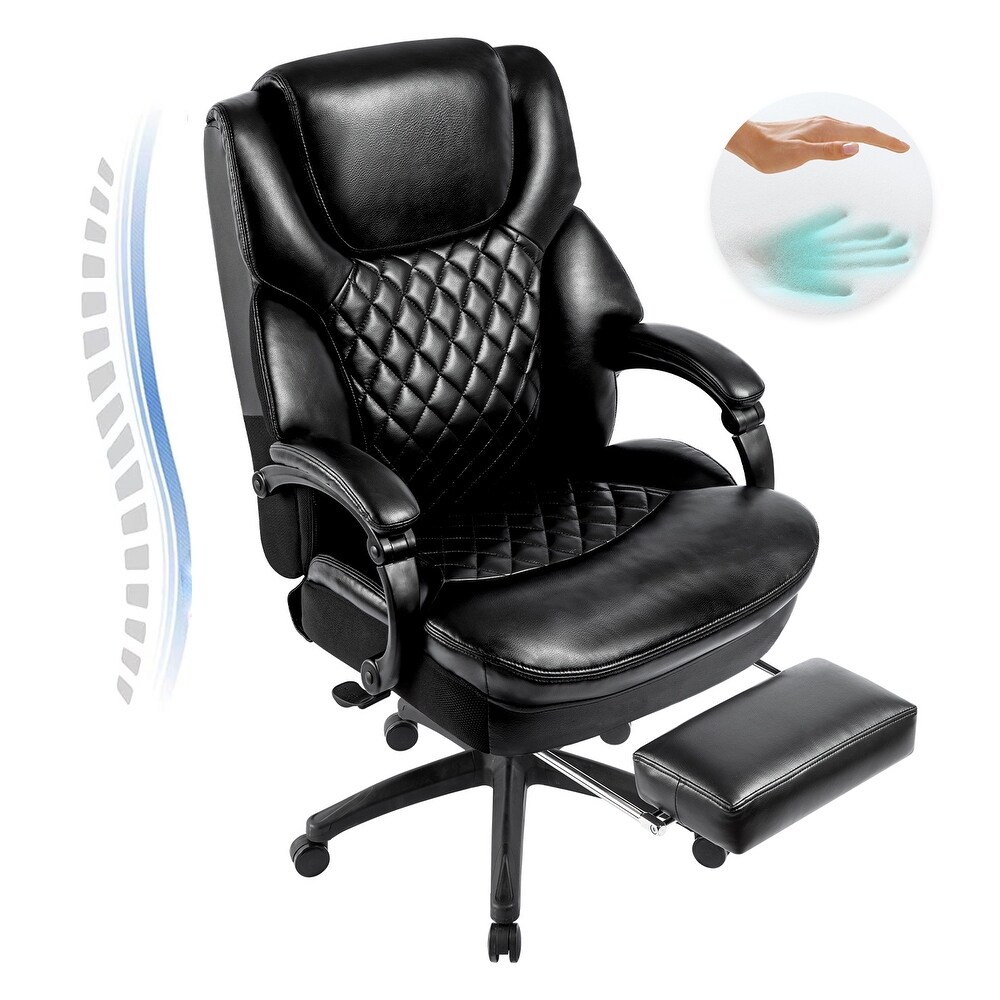 High Back Big   Tall 400lb Office Chair with Footrest Bonded Leather Ergonomic Executive Desk Computer Swivel Chair