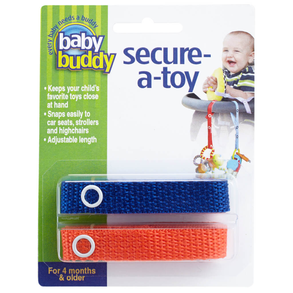 Baby Buddy Secure-A-Toy, Safety Strap Secures Toys, Teether, or Pacifier to Stroller, Highchair, Car Seat, Royal-Orange