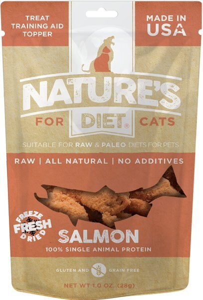 Nature's Diet Salmon Raw Freeze-Dried Cat Treats， 1-oz pouch