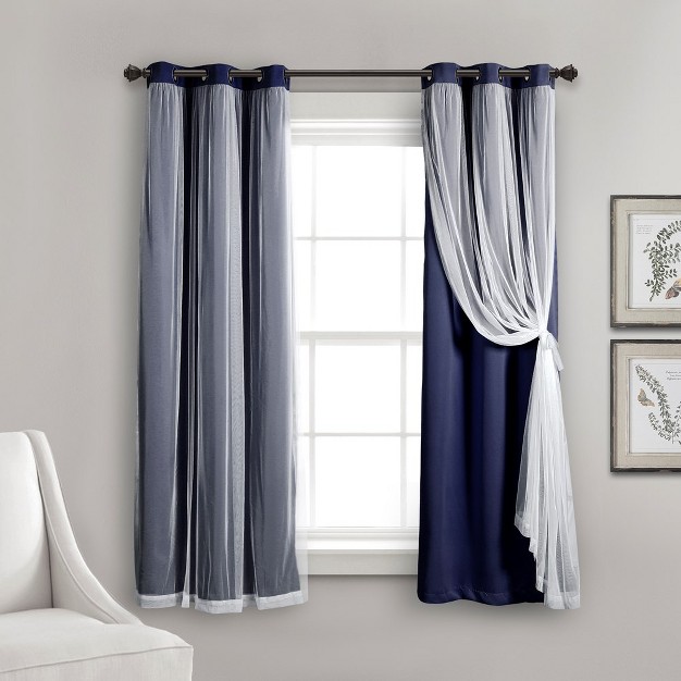 Home Boutique Grommet Sheer Panels With Insulated Blackout Lining Navy Set 38x63