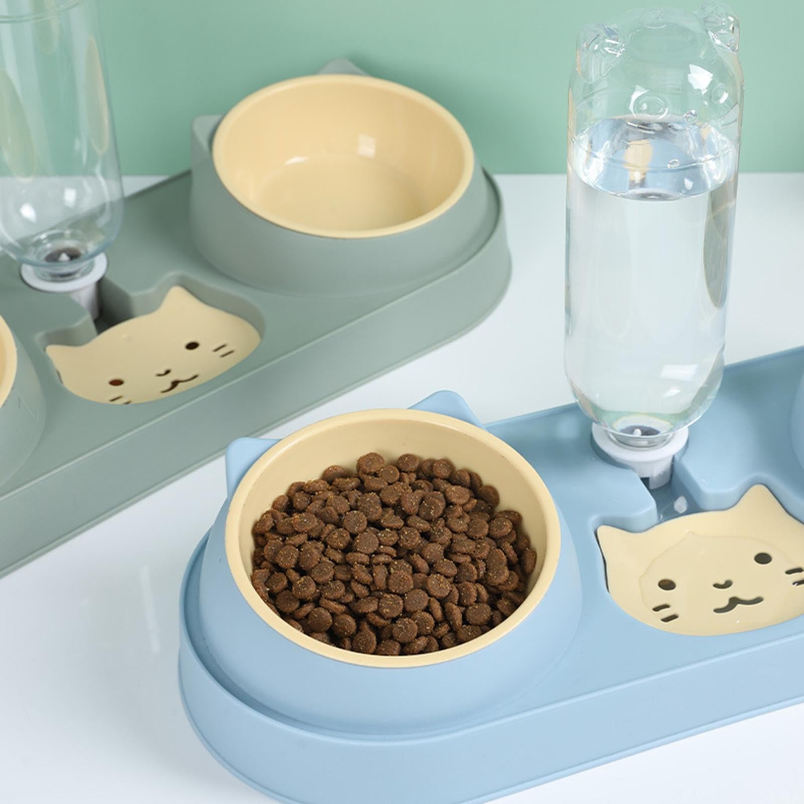 3 Pet Feeder Waterer, Pet Feeding Station, 500ml Water Fountain, Detachable Container, Raised Stand Dish Bowls Cat Bowls Blue