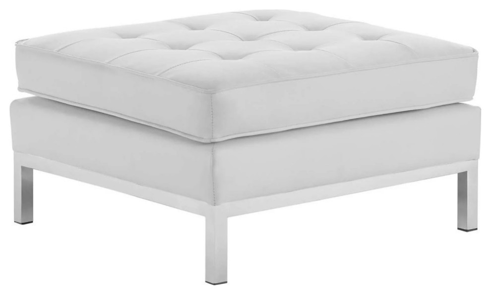 Milan White Tufted Upholstered Faux Leather Ottoman   Modern   Footstools And Ottomans   by Rustic Home Furniture Deco  Houzz