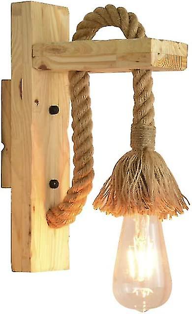 Retro Design ， Wooden Hemp Rope， Hallway Hotel Bedside Lamps， Indoor Wall Lights， Creative Wooden Nostalgic Retro Hemp Rope