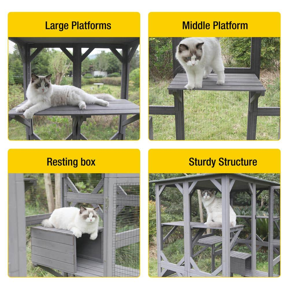 aivituvin Walk-in Extra Large Outdoor Cat Enclosure Connected To House AIR37