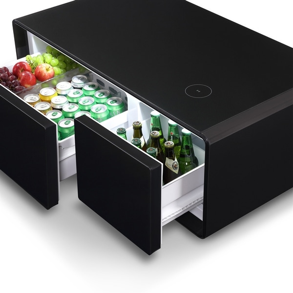 Mini Smart Coffee Table with Built in Fridge Wireless Charging Module