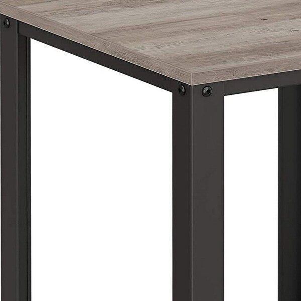 22 Inches Square Wood Top End Side Table， Open Wire Bottom Shelf， Gray， Black