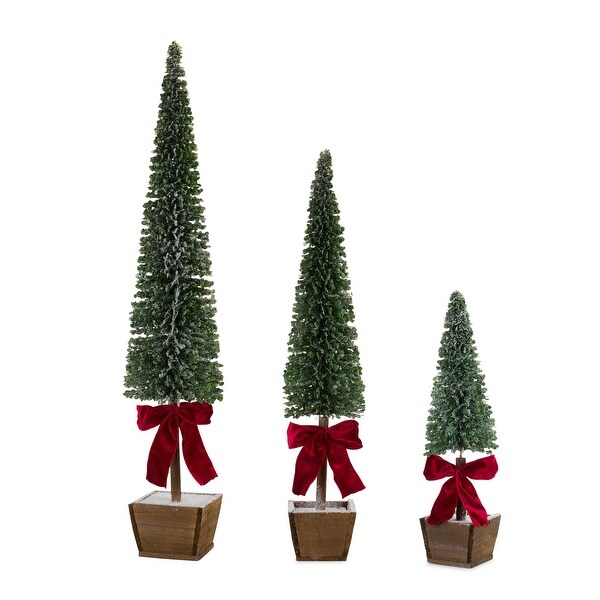 Potted Holiday Tree w/ Bow (Set of 3)