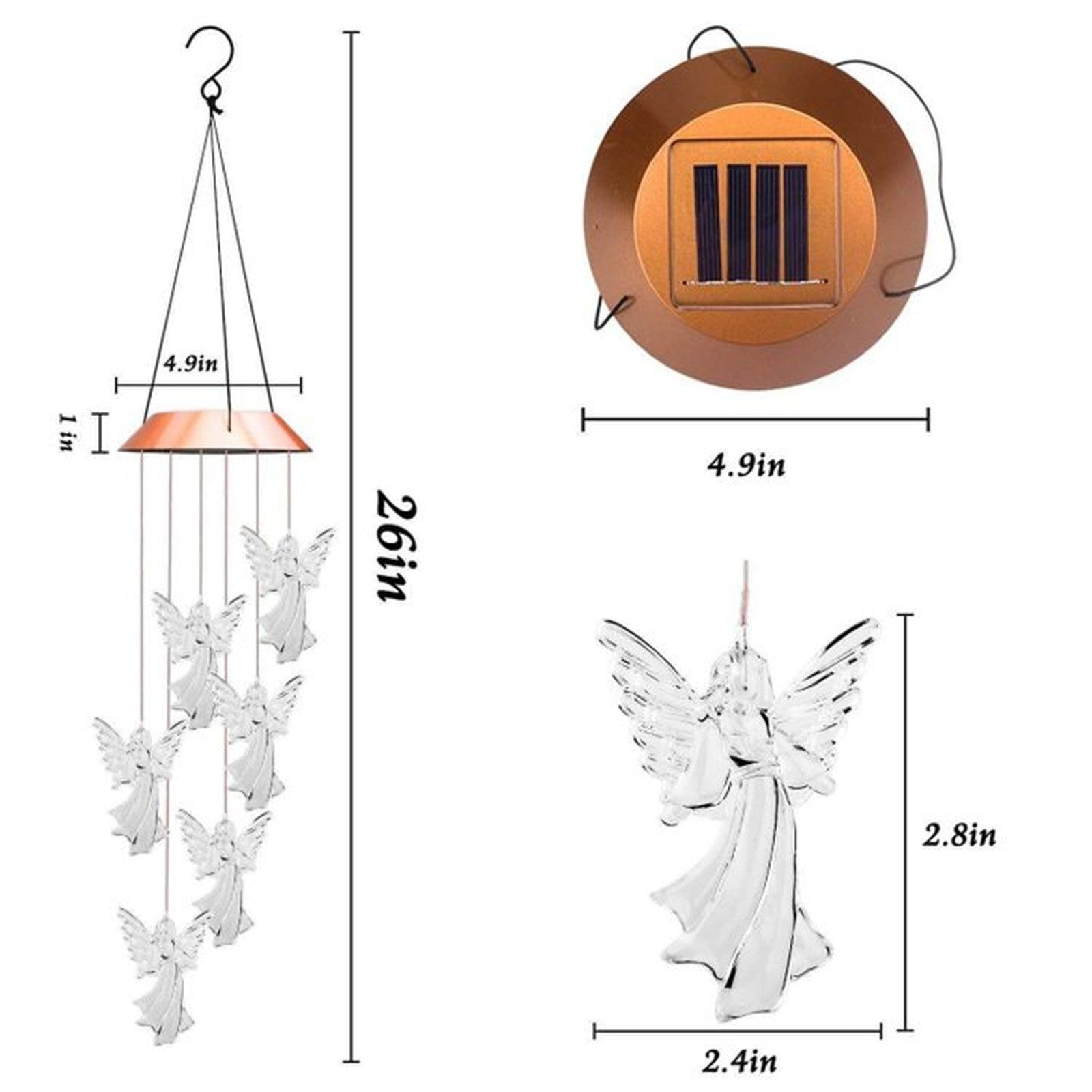 ICQOVD Solar Guardians Angel Wind Chime Light Spinners Spiral String Hanging Outdoor