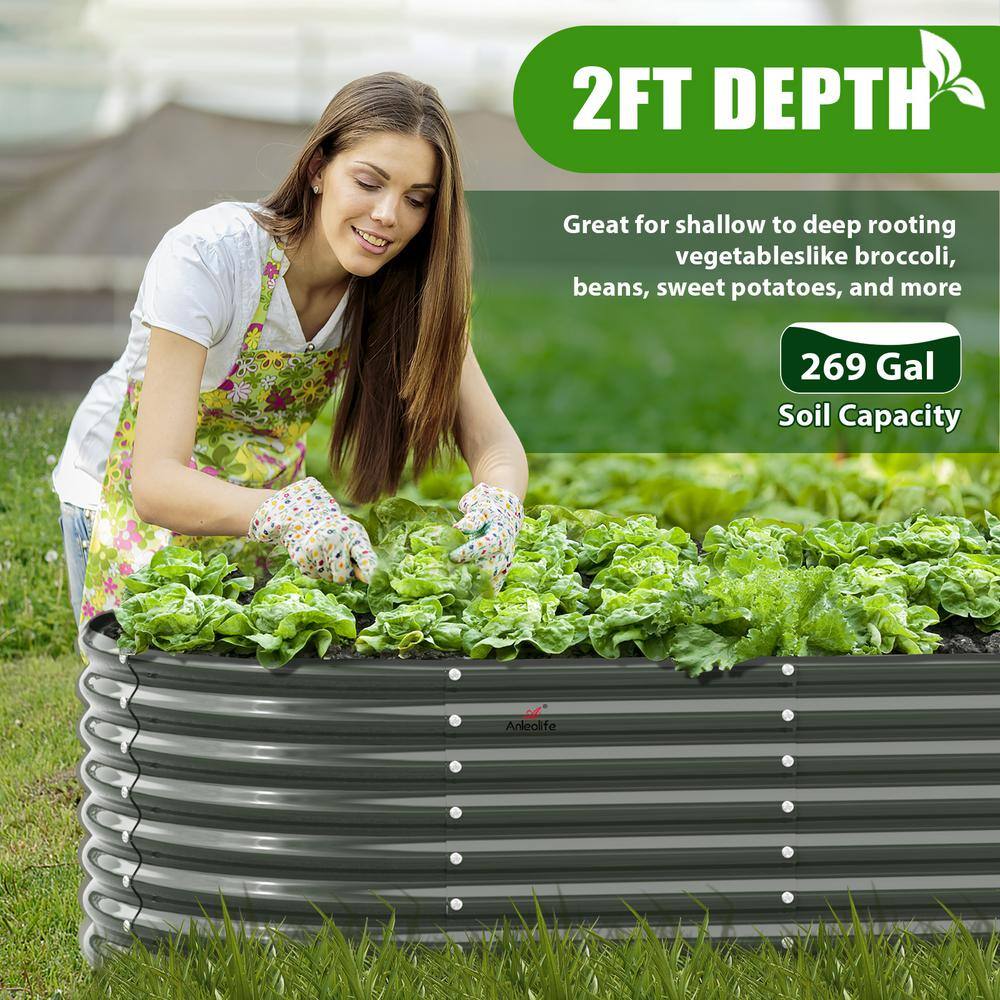 Cesicia 6 ft. L x 3 ft. W x 2 ft. H Outdoor Gray Galvanized Steel Raised Garden Bed Oval Above Ground Modular Planter Boxes ANG001bedwy