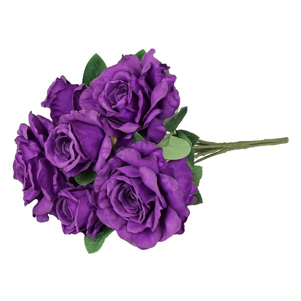 Set of 2 Purple Artificial Grand Rose Flower Stem Bush Bouquet 22in