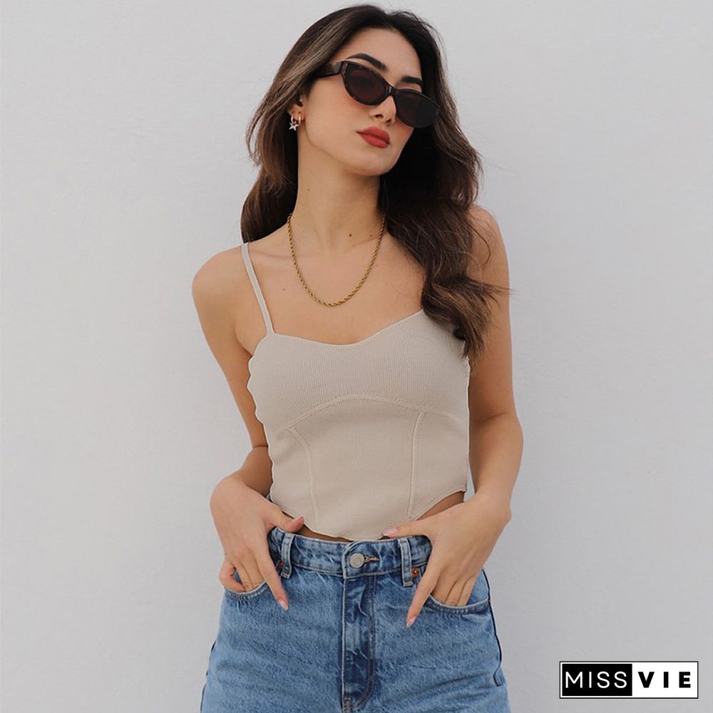 Y2k Ribbed Crop Tops Summer Sexy Women Backless Sleeveless Tank Vest Casual Streetwear Basic Camisole Clubwear