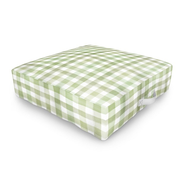 Ninola Design Watercolor Gingham Salad Green Outdoor Floor Cushion Deny Designs