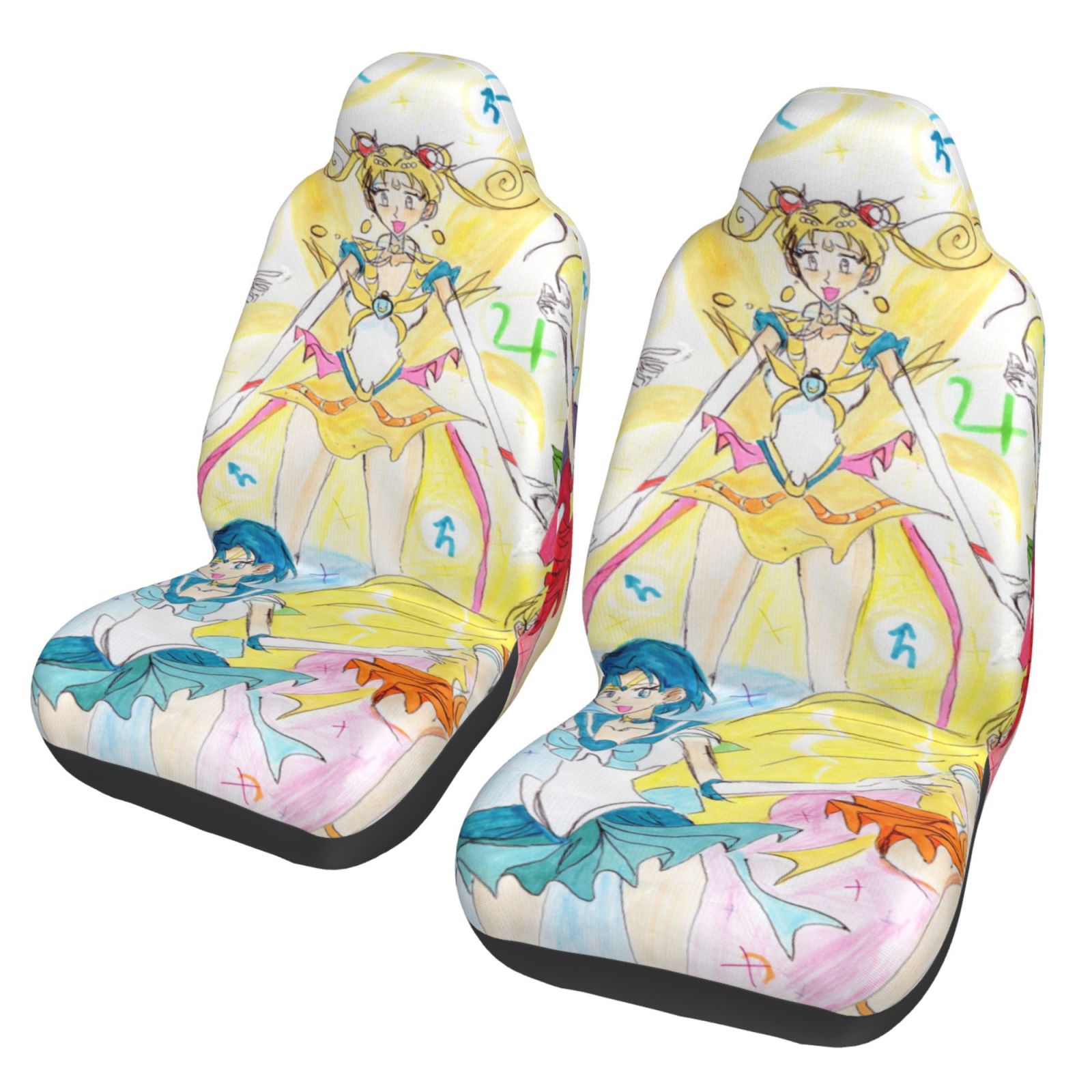 TEQUAN Front Seat Covers， Cartoon Anime Young Girls Pattern 2 Piece Car Seat Cover Fit Most Car SUV Truck Van