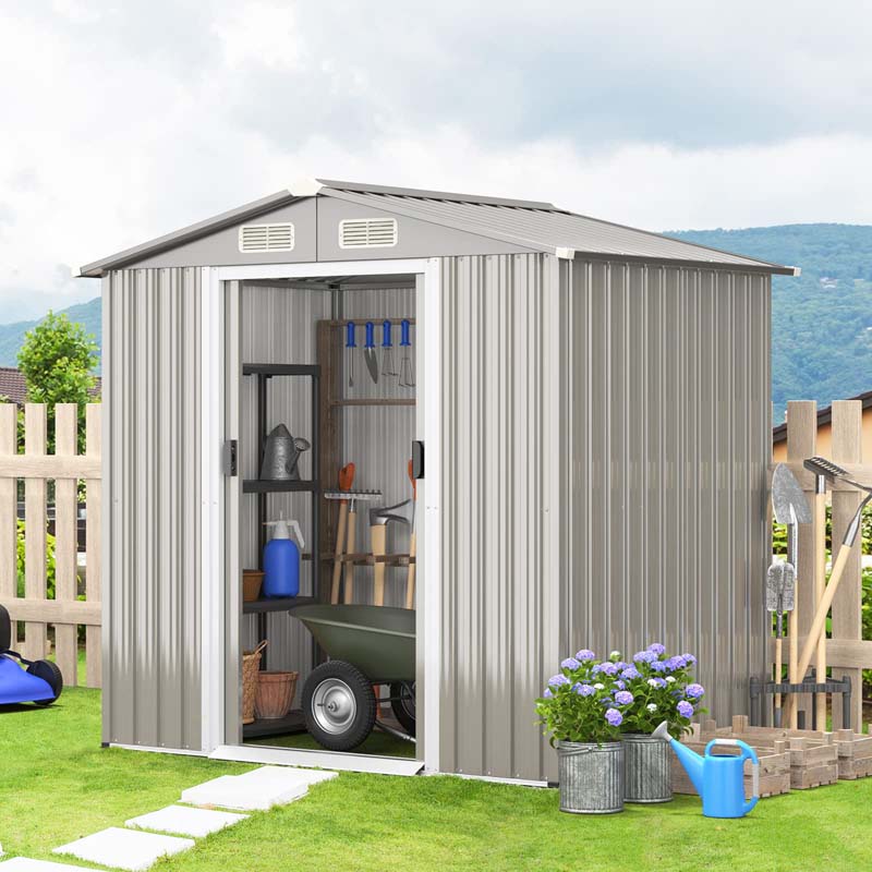 6 x 4 FT Outdoor Metal Storage Shed with Lockable Sliding Doors & 4 Air Vents, Waterproof Garden Tool Storage Room