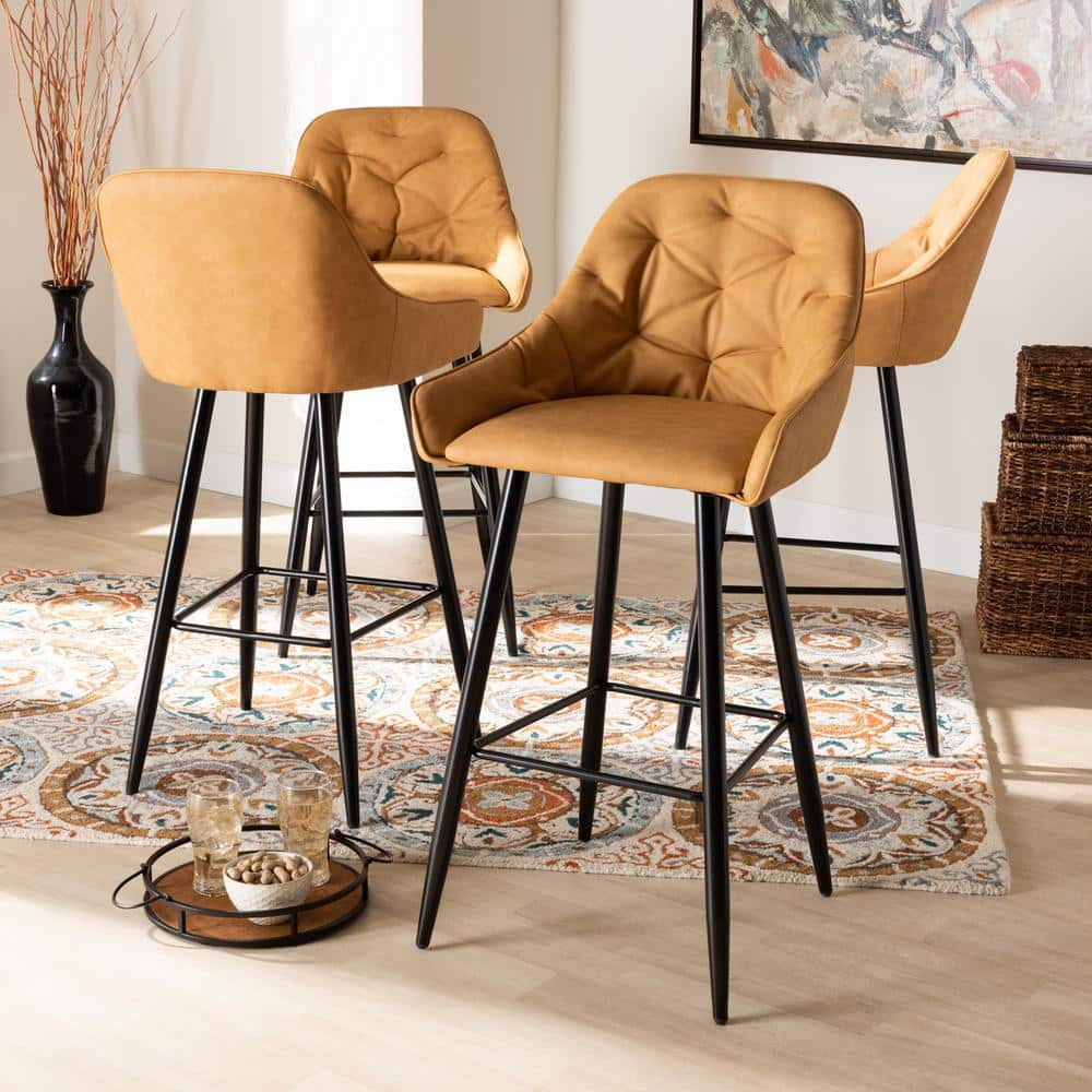 Baxton Studio Catherine 29.5 in. Tan and Black Bar Stool (Set of 4) 171-10799-HD