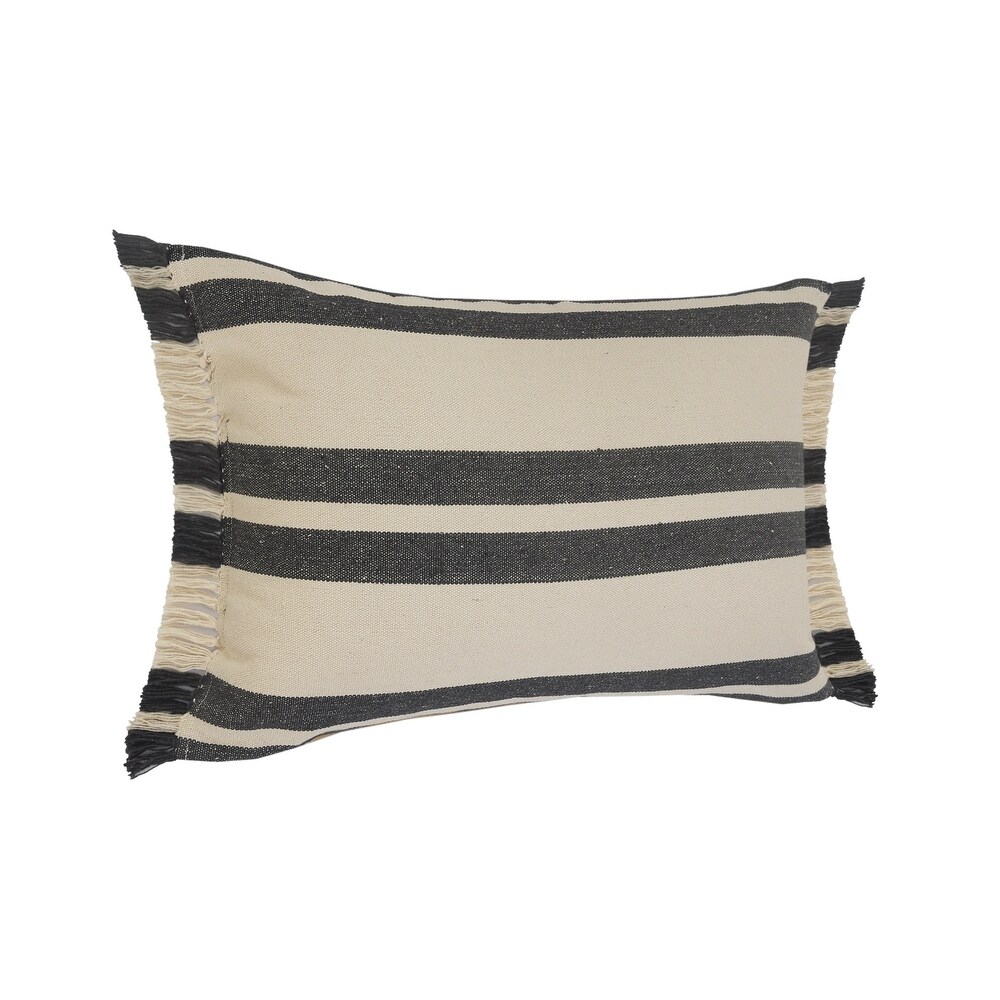 LR Home Gray Double Striped Throw Pillow with Fringe