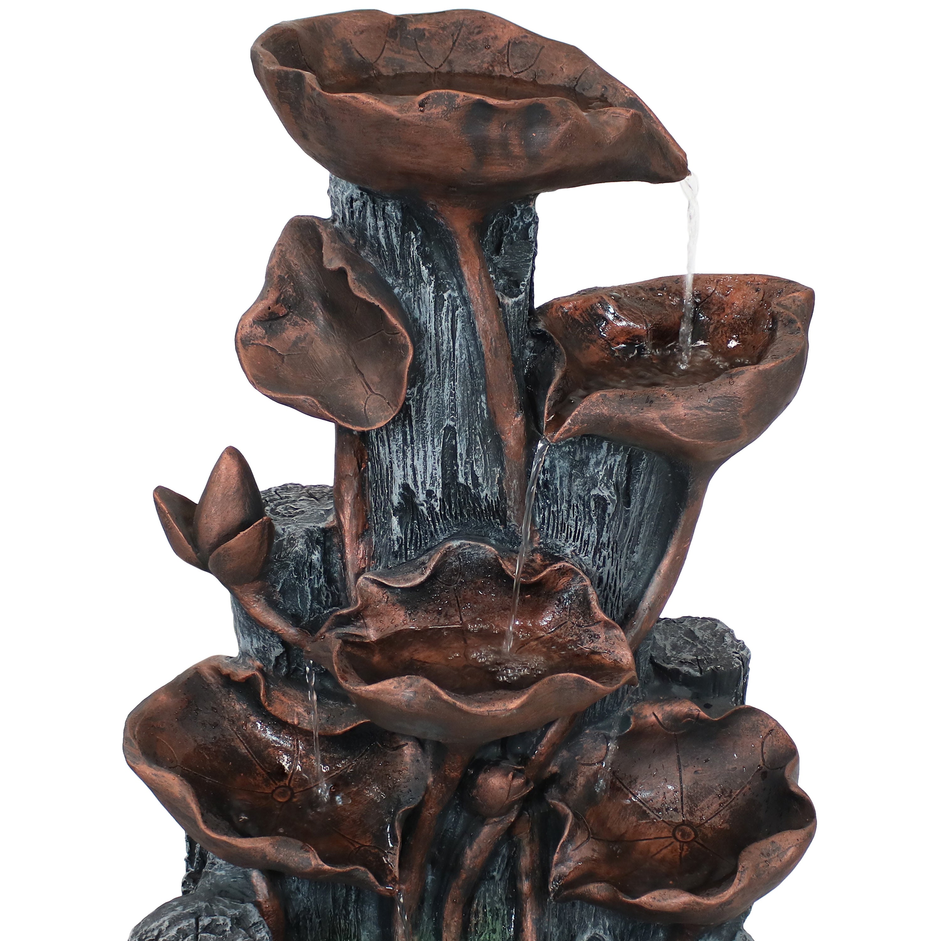 Sunnydaze Outdoor Solar Powered Tiered Driftwood and Flourishing Stem Rock Fountain with LED Light - 29