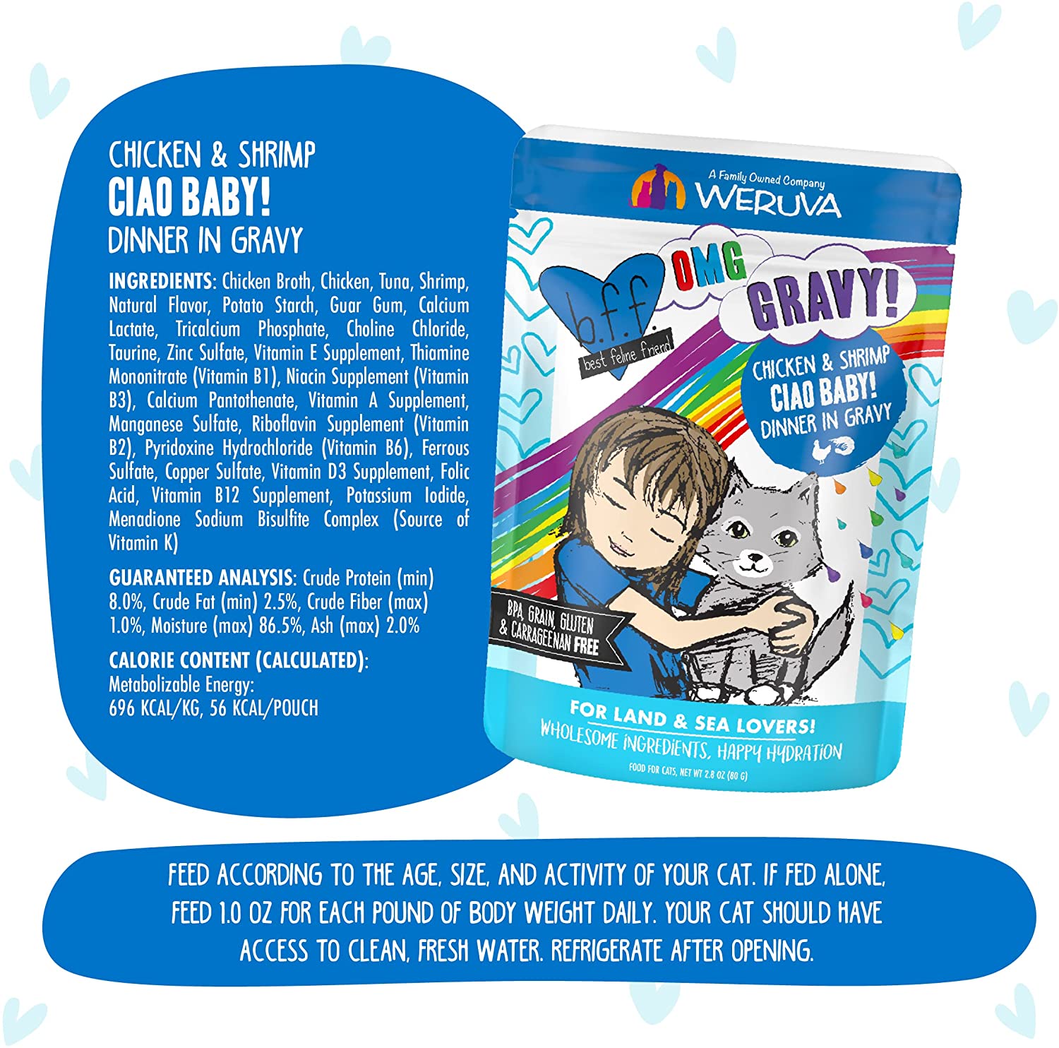 Weruva B.F.F. OMG - Best Feline Friend Oh My Gravy!， Ciao Baby! with Chicken and Shrimp in Gravy Cat Food， 2.8oz Pouch (Pack of 12)