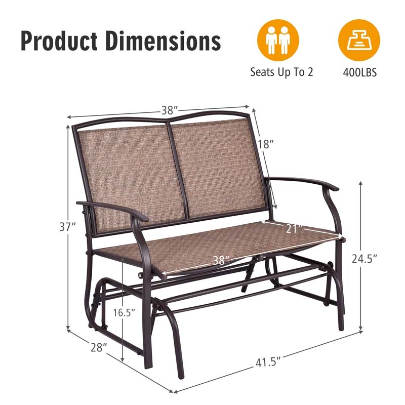 Weatherproof 2-Person Patio Swing Glider Bench Outdoor Rocking Lounge Chair Loveseat Rocker