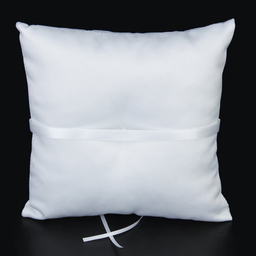 10*10cm Double Heart Bridal Wedding Ceremony Pocket Ring Bearer Pillow Cushion with Satin Ribbons (White)