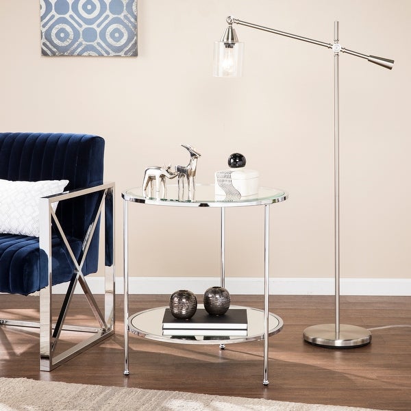 SEI Furniture Rainier Round Metal and Glass Side Table