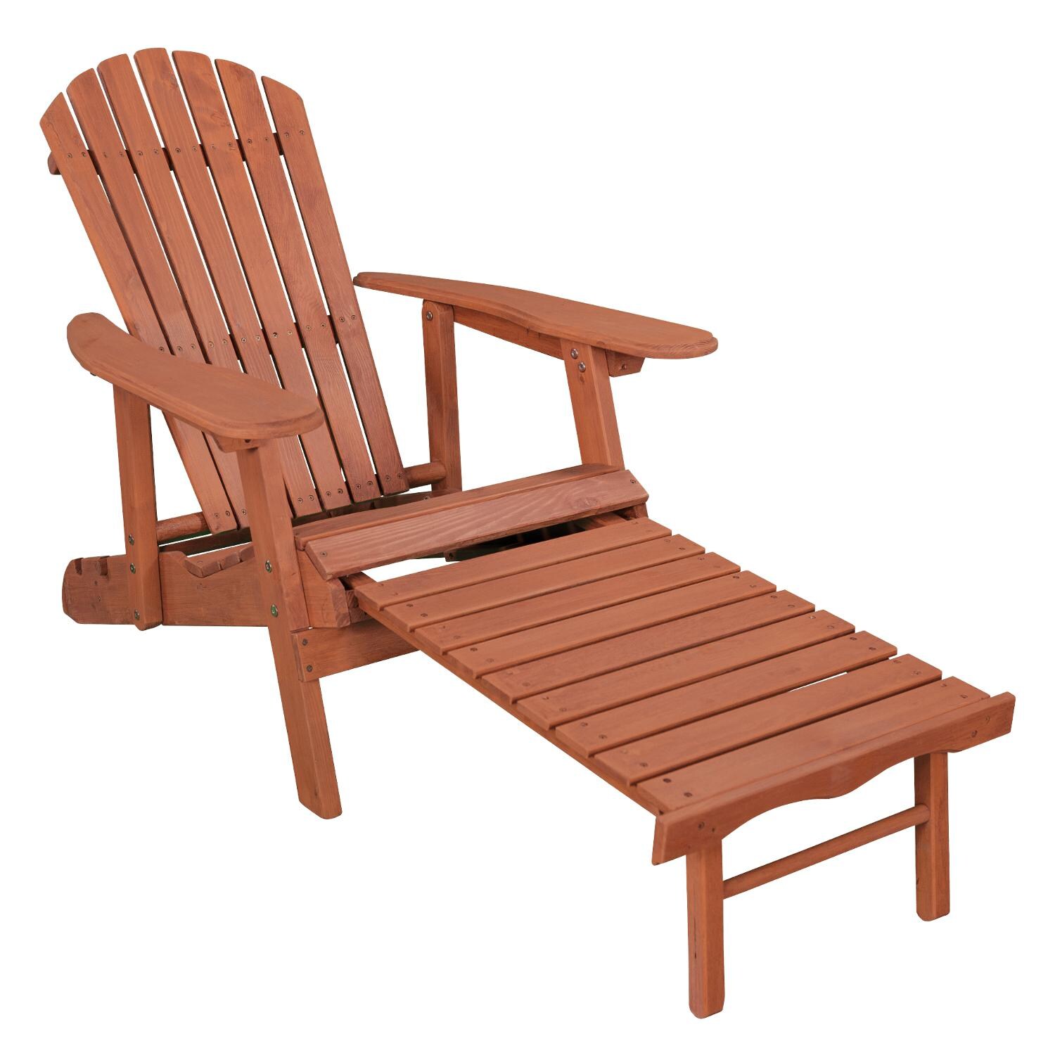 Leisure Season Wood Reclining Patio Adirondack Chair With Pull-Out Ottoman