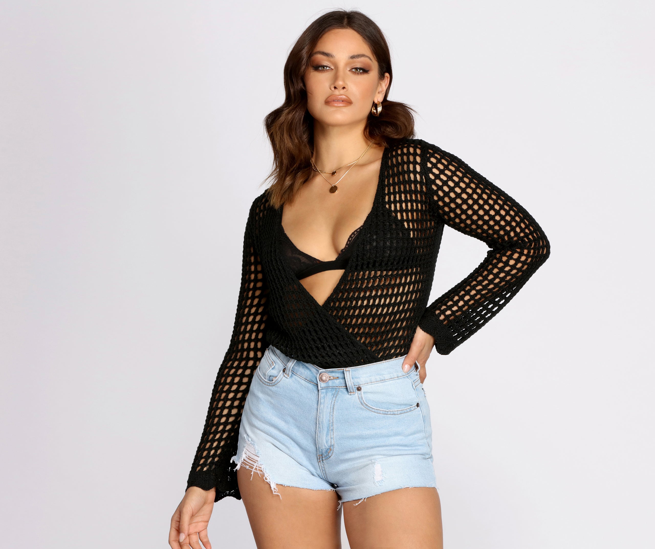 Bohemian Crochet Bell Sleeve Bodysuit