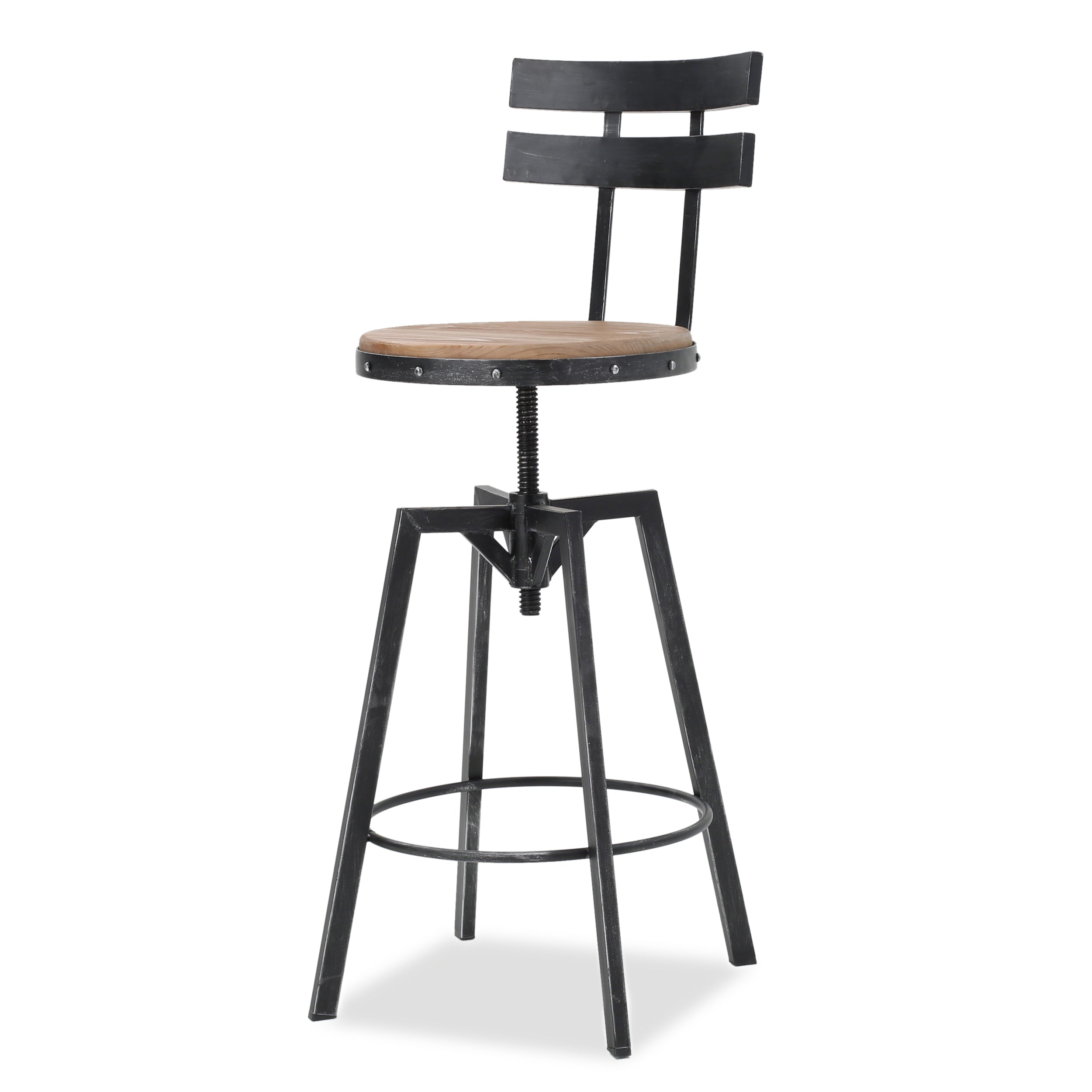 Vernon Modern Industrial Firwood Adjustable Height Swivel Barstools, Set of 2, Antique and Black Brushed Silver